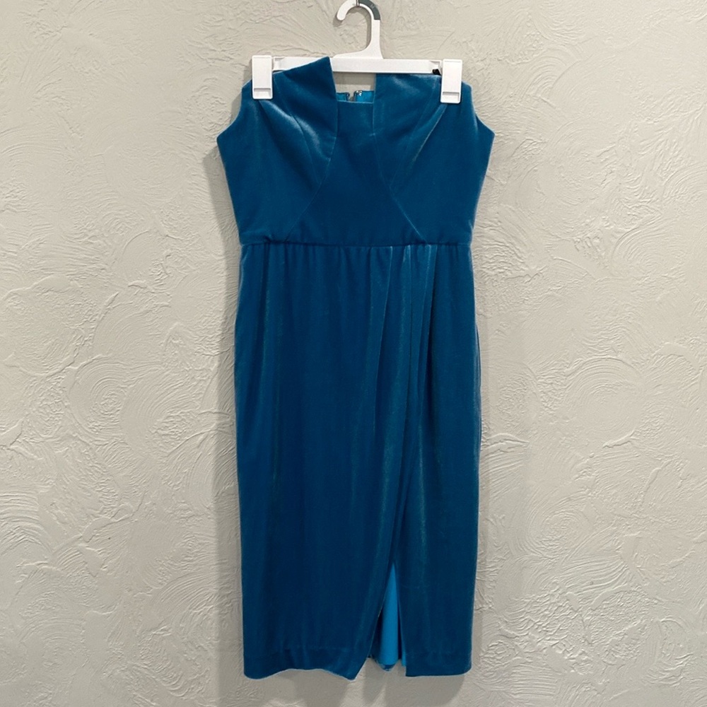 Black Halo Blue Velvet Strapless Jolie Dress Size 8
